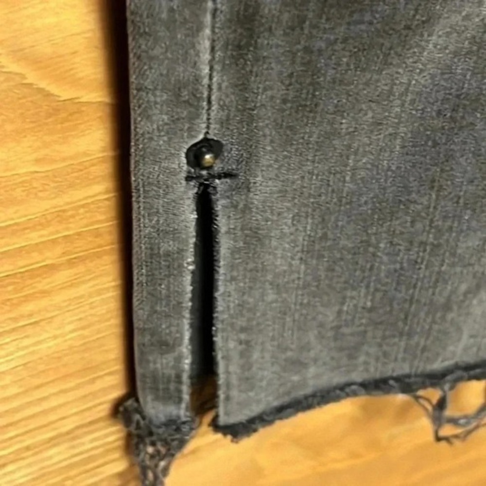Frame Denim High Rise Skinny Jeans Grey Frayed Raw Hem Ankle Slit 27  Edgy Grung - Picture 8 of 12